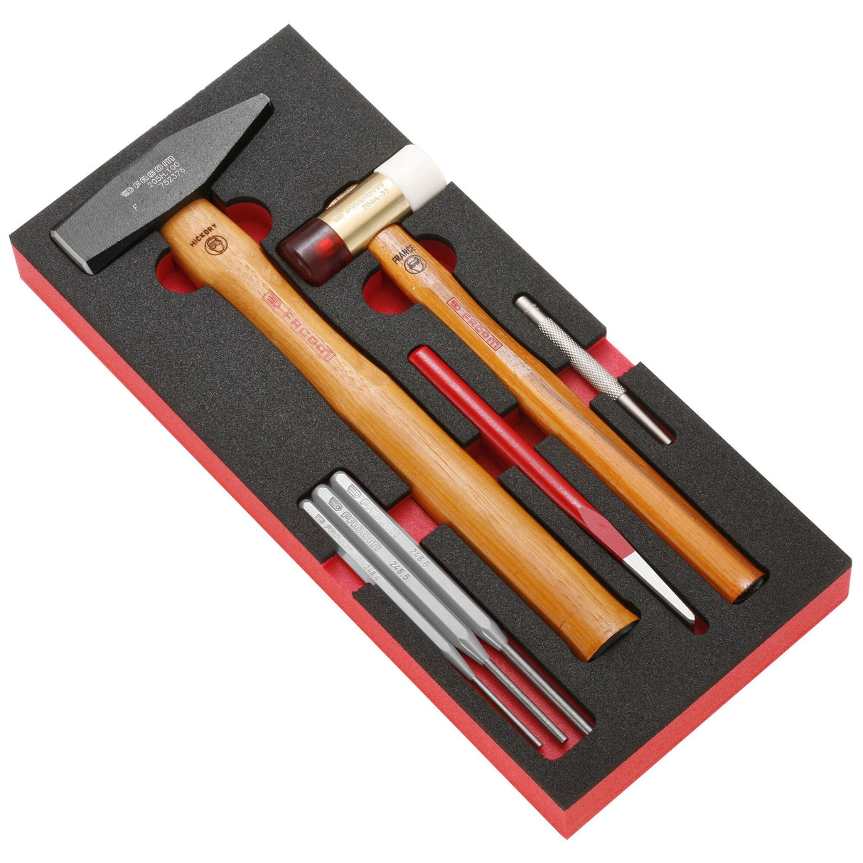 Module mousse outils de frappe et marteau hickory 205H, 7 pièces